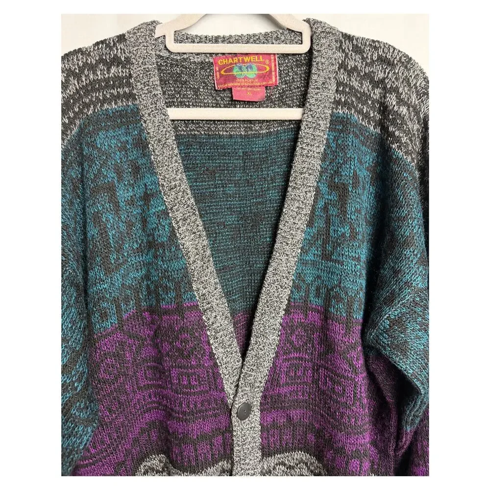Chartwell Vintage Multicolor Knit Cardigan Sweater Men’s XL Fair Isle Button Up